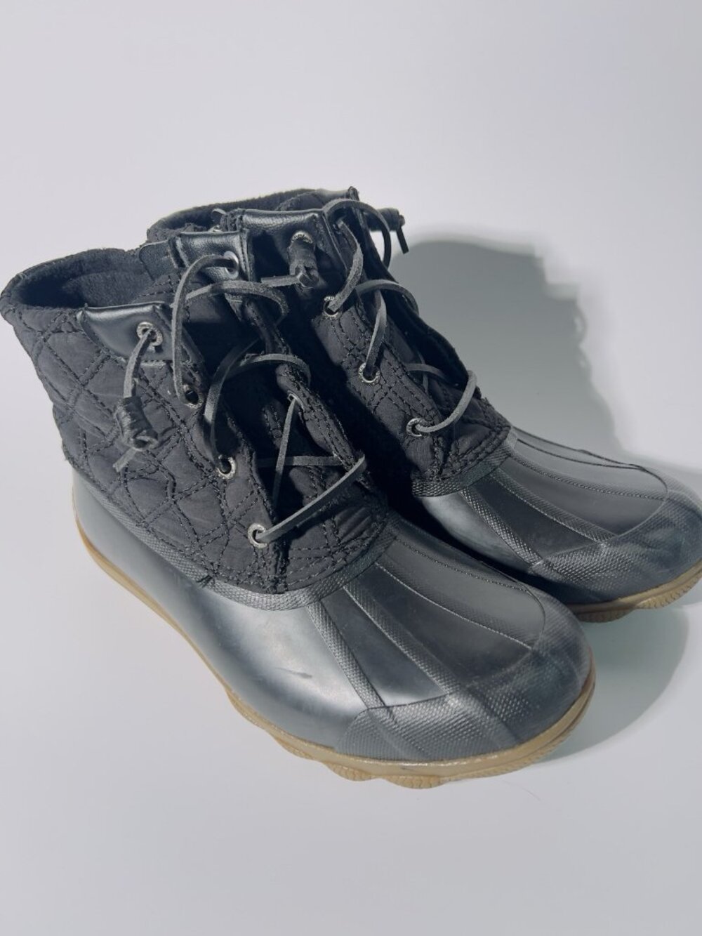 Womens 7 M Sperry Saltwater Quilted Duck Boots Black Waterproof Lace-Up Side Zip - Picture 10 of 15